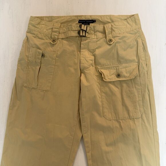 Vintage Ralph Lauren Cargo Distressed 100% Cotton Pants Safari Yellow 12 Utility - Picture 3 of 10